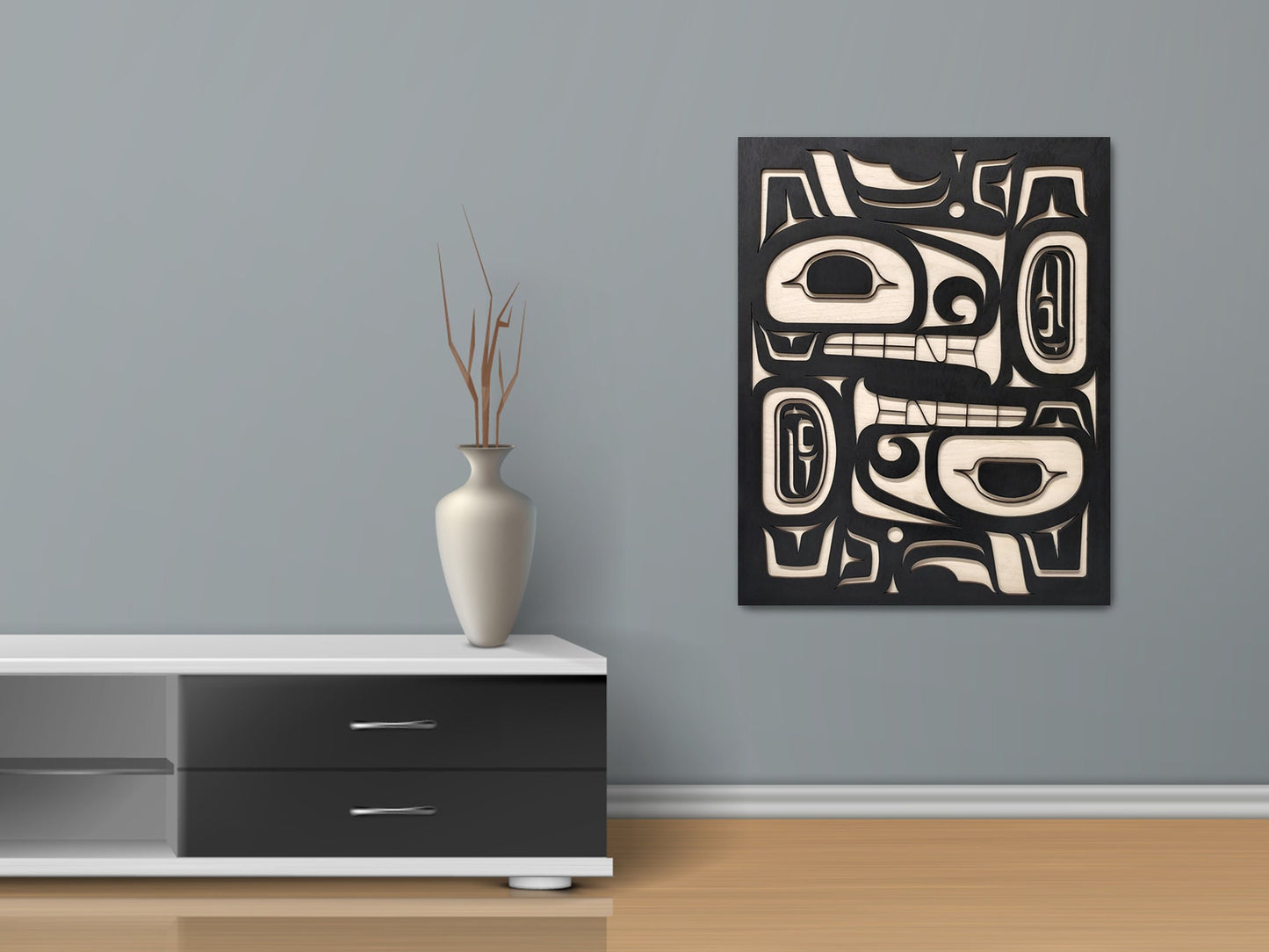 Coast Salish Twin Wolves Wall Art